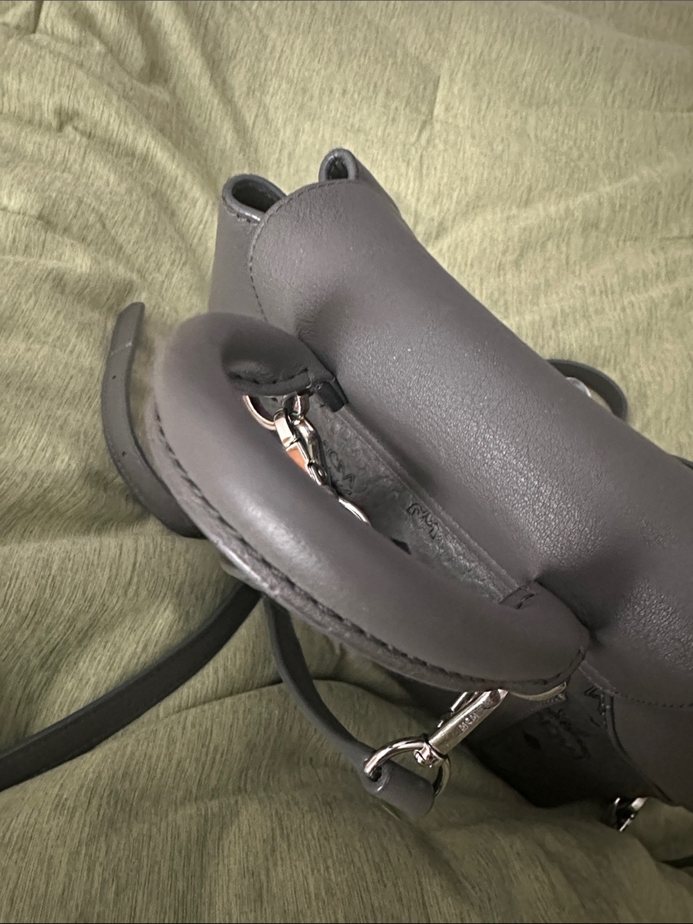 MCM Gray Logo Drawstring Backpack - Picture 5 of 6